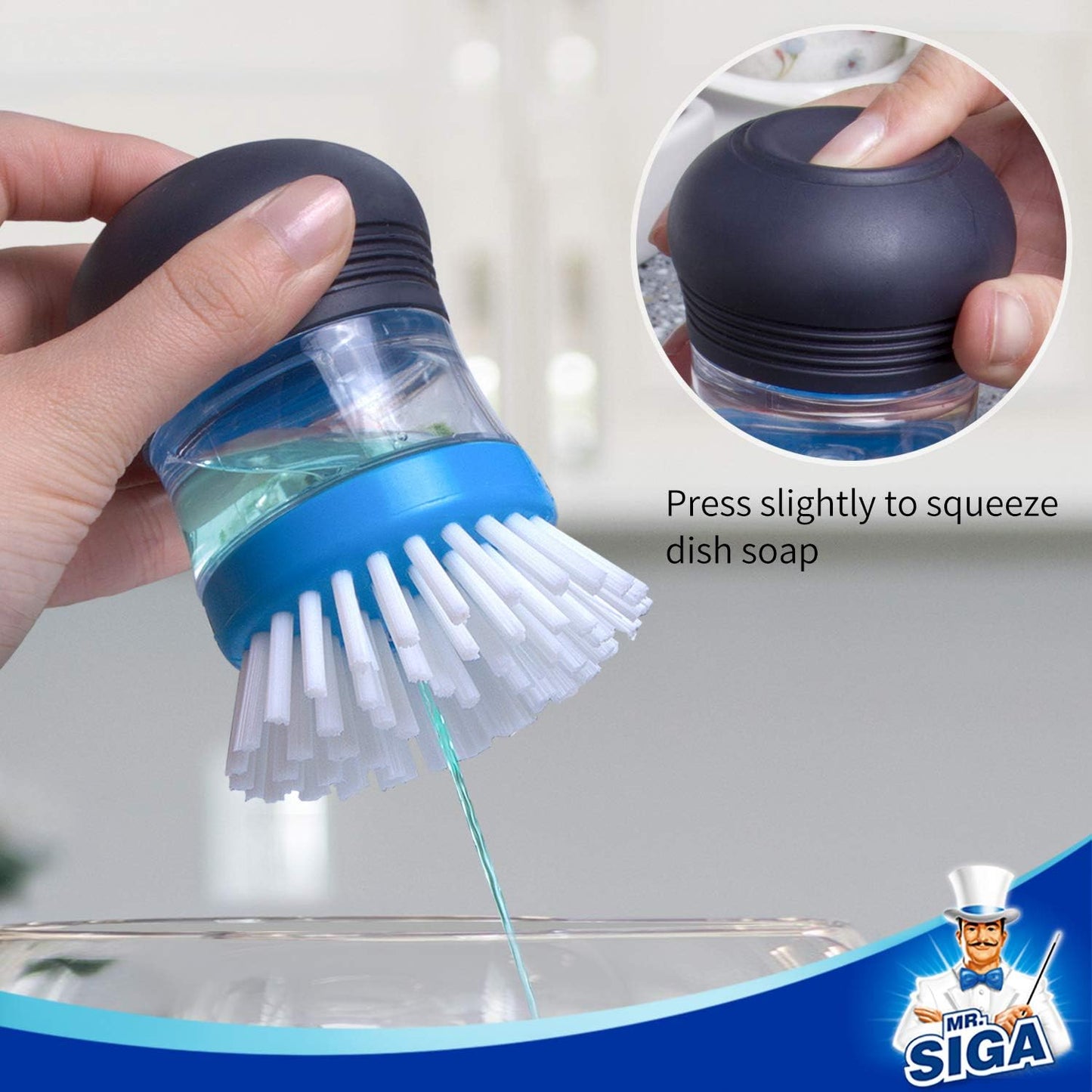 Soap Dispensing Palm Brush Storage Set, Kitchen Brush with Holder for Pot Pan Sink Cleaning, 1 Set