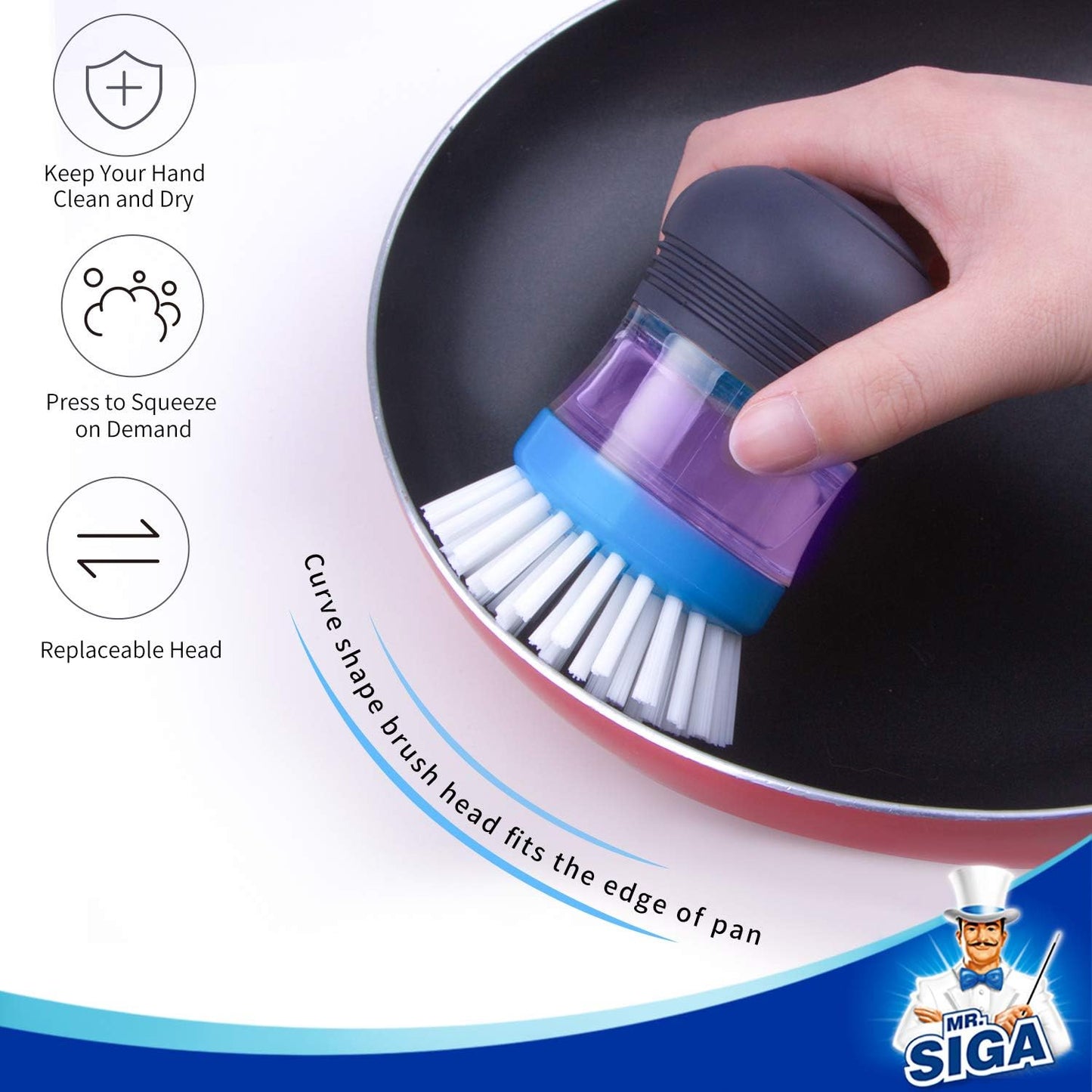 Soap Dispensing Palm Brush Storage Set, Kitchen Brush with Holder for Pot Pan Sink Cleaning, 1 Set