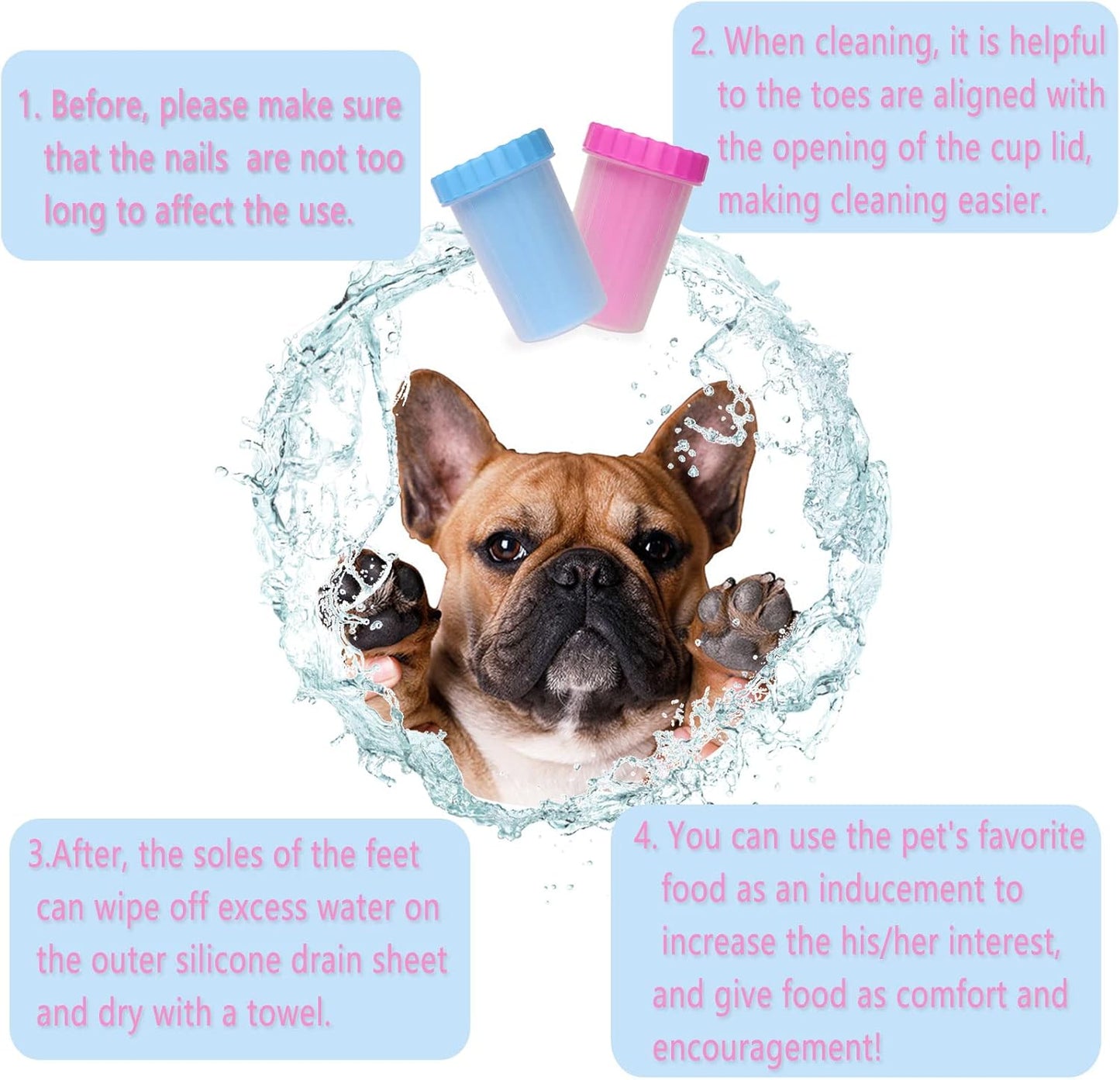 2 In 1 Portable Silicone Pet Cleaning Brush - Muddy Paw Washer Cup for Dogs and Cats, Grooming Foot Cleaner Gift for Pet Owners (Blue, Small)