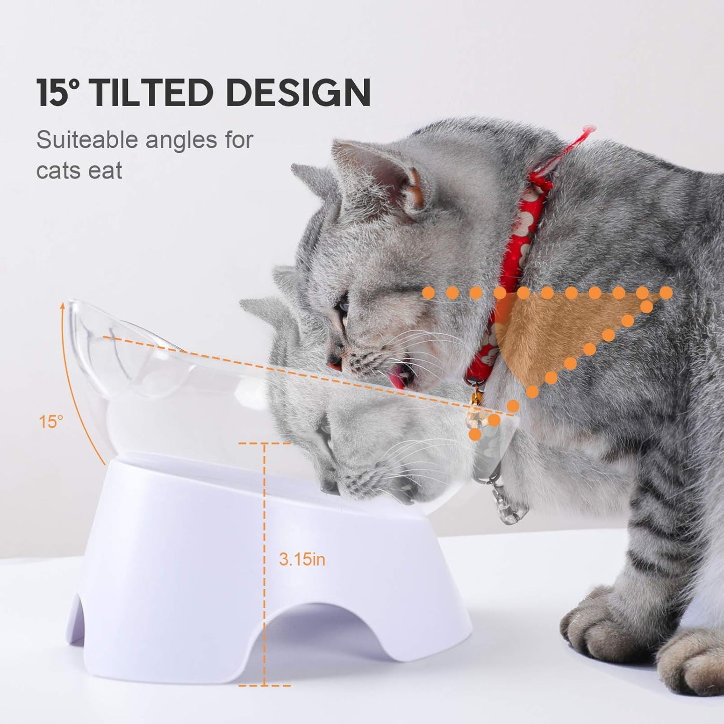 Anti Spill Tilted Cat Food Bowls, Whisker Fatigue Elevated Bowls Set for Cat and Puppy, Pet Bowl Holds About 1 Cup of Pet Food