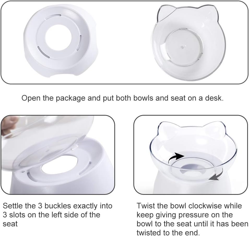 Anti Spill Tilted Cat Food Bowls, Whisker Fatigue Elevated Bowls Set for Cat and Puppy, Pet Bowl Holds About 1 Cup of Pet Food