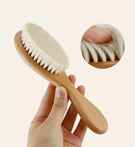 Baby Hair Brush and Comb Set for Newborn| Natural Wooden Hairbrush with Soft Goat Bristles, Pear Wood Comb and Wooden Massage Brush for Infant, Toddler, Kids