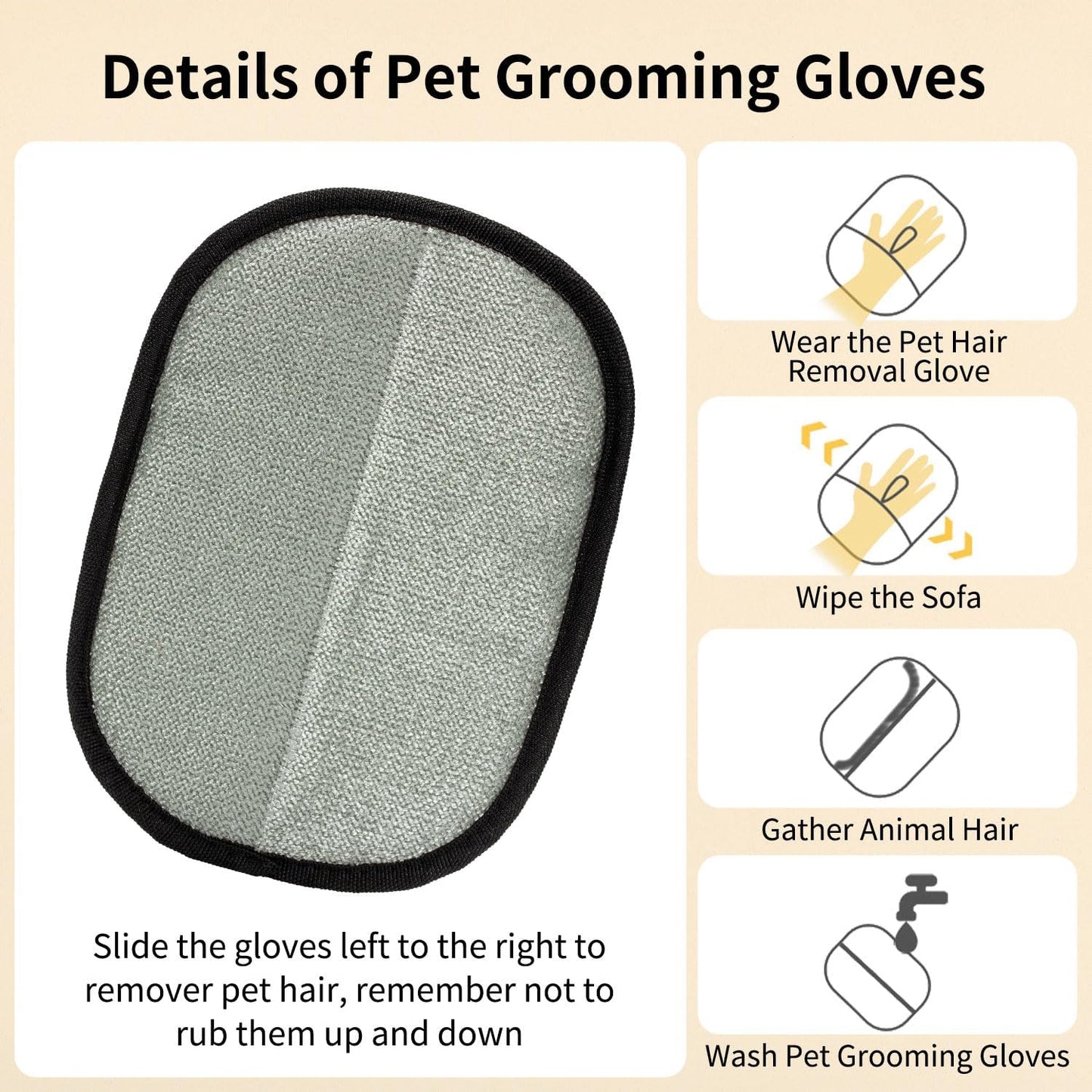 2PCS Double-Sided Pet Hair Remover Gloves, Electrostatic Cat Dog Pet Grooming Gloves, Pet Hair Remover for Carpet Couch Car, Versatile Pet Hair Remover for Washing Deshedding Grooming