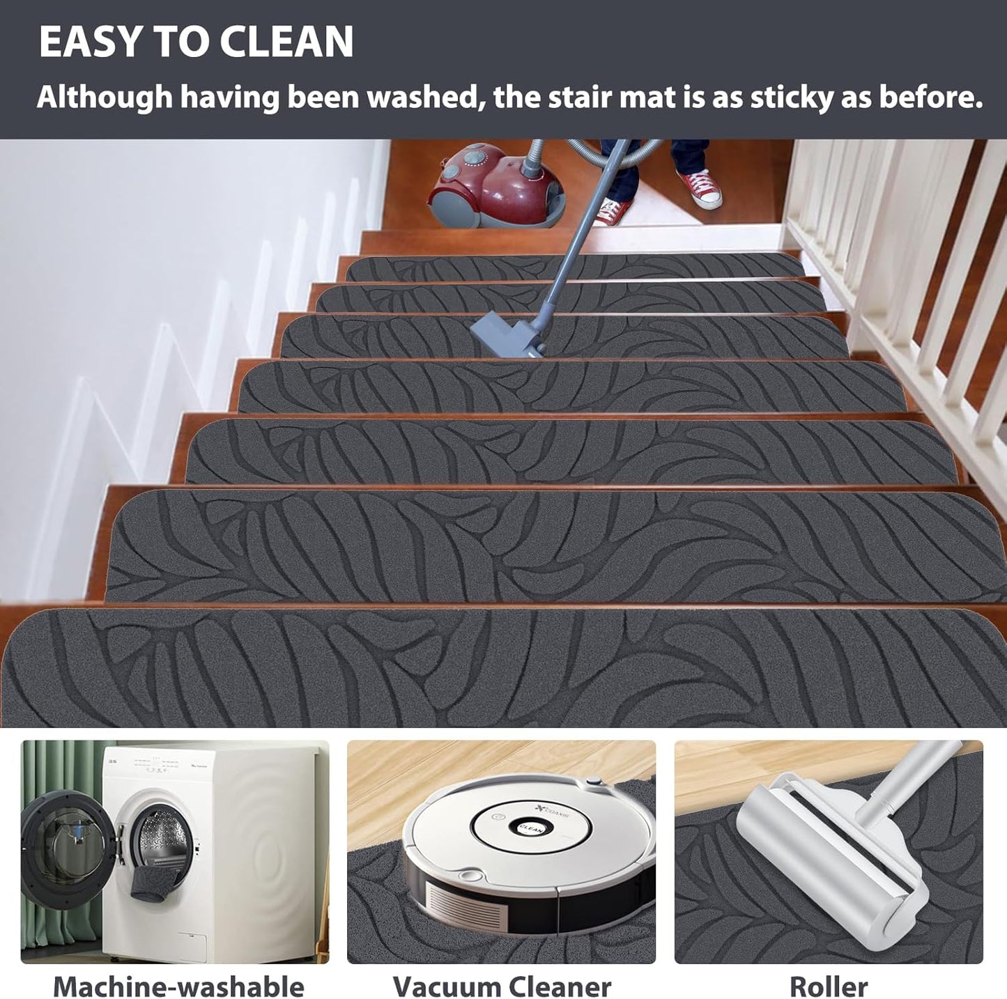 Stair Treads Non Slip for Wooden Steps, 8" X 30" (15-Pack) Stair Runner Carpet Treads Indoor with Reusable Adhesive, Stairslide Carpets Rugs Safety Mats for Elders, Kids & Dogs
