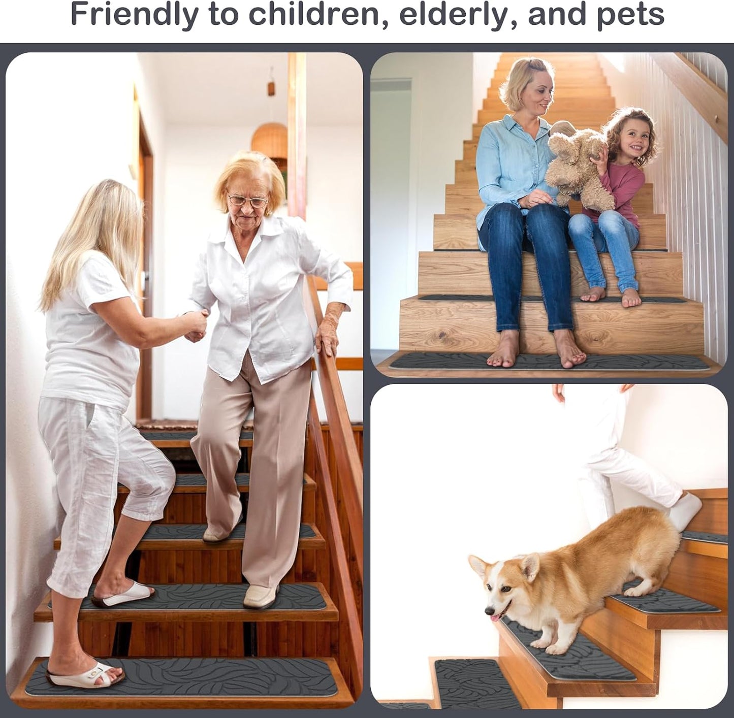Stair Treads Non Slip for Wooden Steps, 8" X 30" (15-Pack) Stair Runner Carpet Treads Indoor with Reusable Adhesive, Stairslide Carpets Rugs Safety Mats for Elders, Kids & Dogs