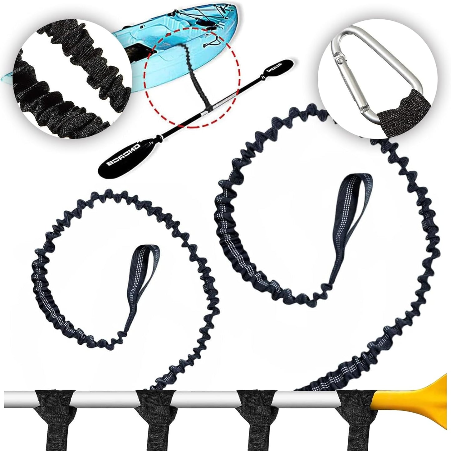2 Pcs Kayak Paddle Leash, with Carabiner, Kayak Accessories Coiled Lanyard, Lightweight Coiled Kayak Rod Safety Rod Bungee Rod Leashes, for Longboards, Inflatable Paddleboard, Kayak