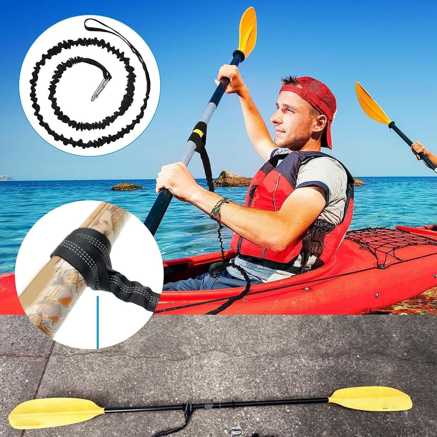 2 Pcs Kayak Paddle Leash, with Carabiner, Kayak Accessories Coiled Lanyard, Lightweight Coiled Kayak Rod Safety Rod Bungee Rod Leashes, for Longboards, Inflatable Paddleboard, Kayak