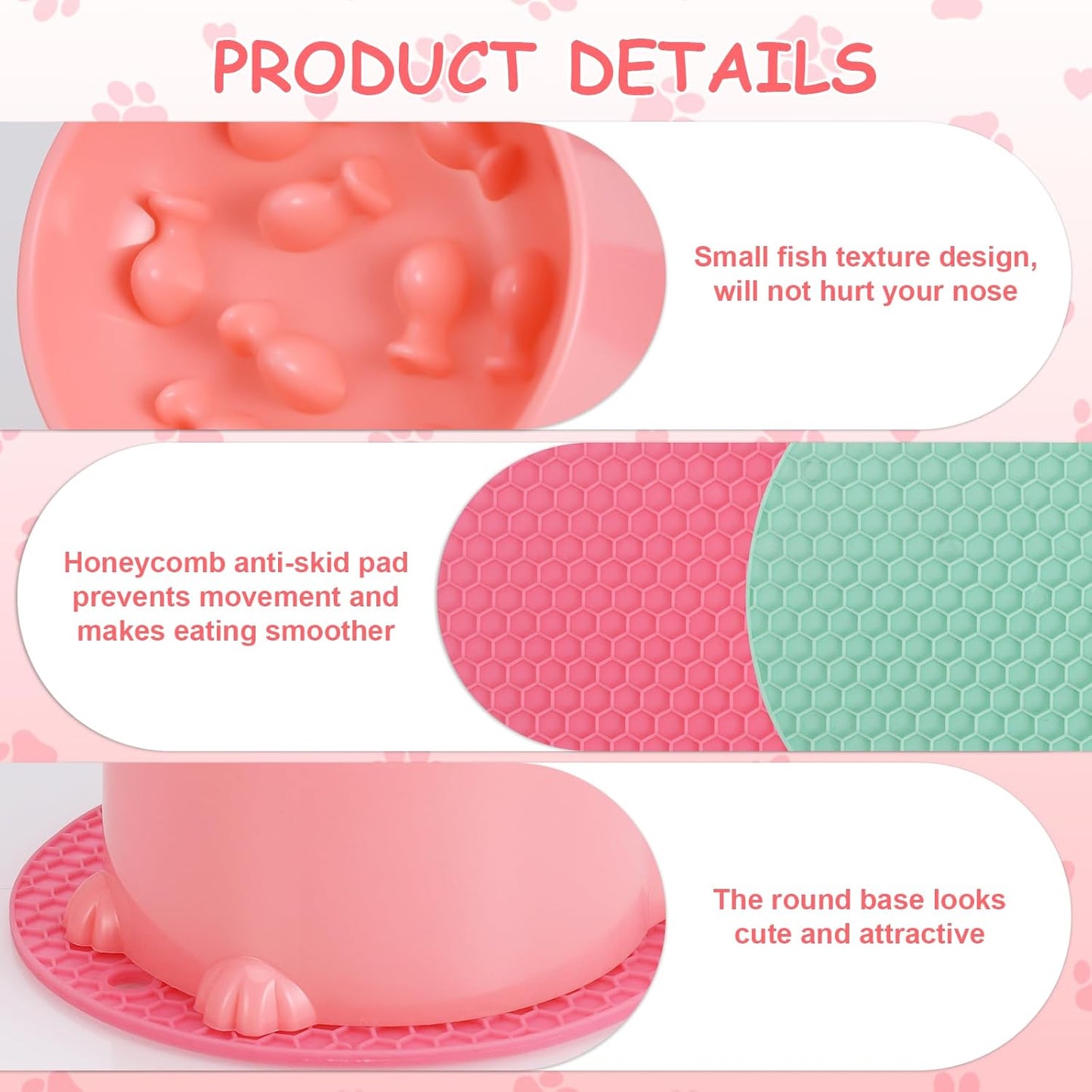 2-Pack Slow Feeder Cat Bowls, Raised Elevated Design with Anti-Slip Base & Ergonomic Neck Relief - Durable Plastic Pet Food Dishes (Pink & Green)