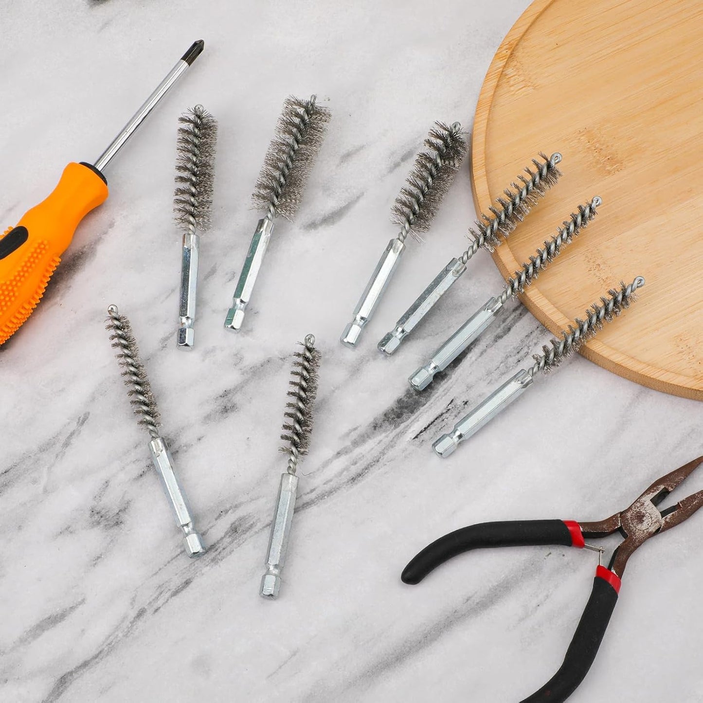 10 Pieces of Wire Brush Drilling Cleaning Brush Set, Stainless Steel Hole Cleaning Brush, 1/4 Inch Hexagonal Handle Tube Cleaning Drill Bit Wire Brush