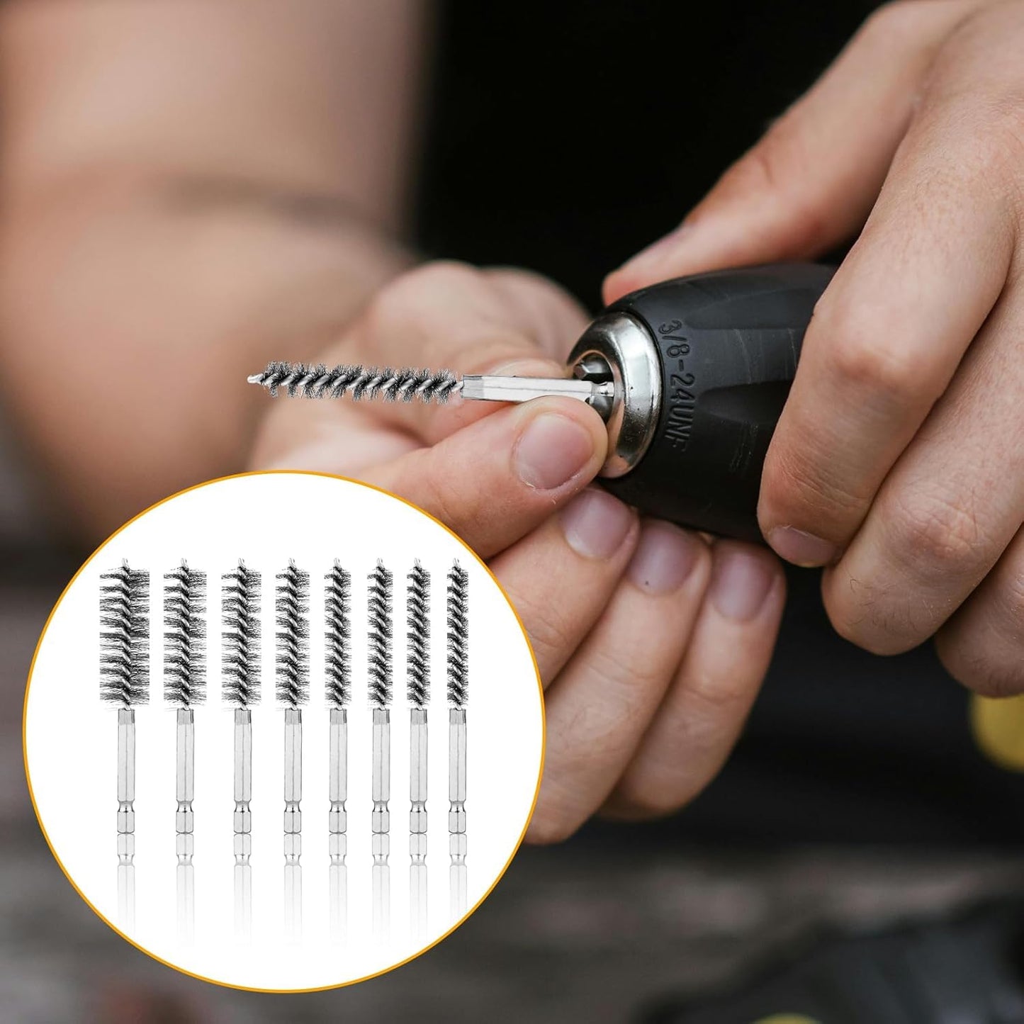 10 Pieces of Wire Brush Drilling Cleaning Brush Set, Stainless Steel Hole Cleaning Brush, 1/4 Inch Hexagonal Handle Tube Cleaning Drill Bit Wire Brush