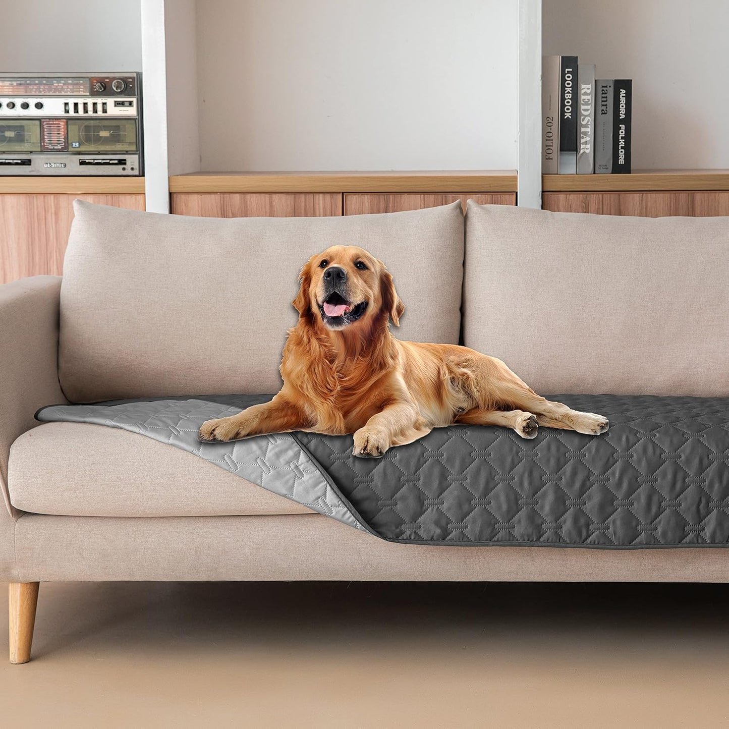 3X Stronger Waterproof Pet Blanket, Scratch Proof Furniture Protector for Dogs Cats, Reversible Cover 30x70 Inch, Dark Grey/Light Grey Beige Inch (Pack of 1)