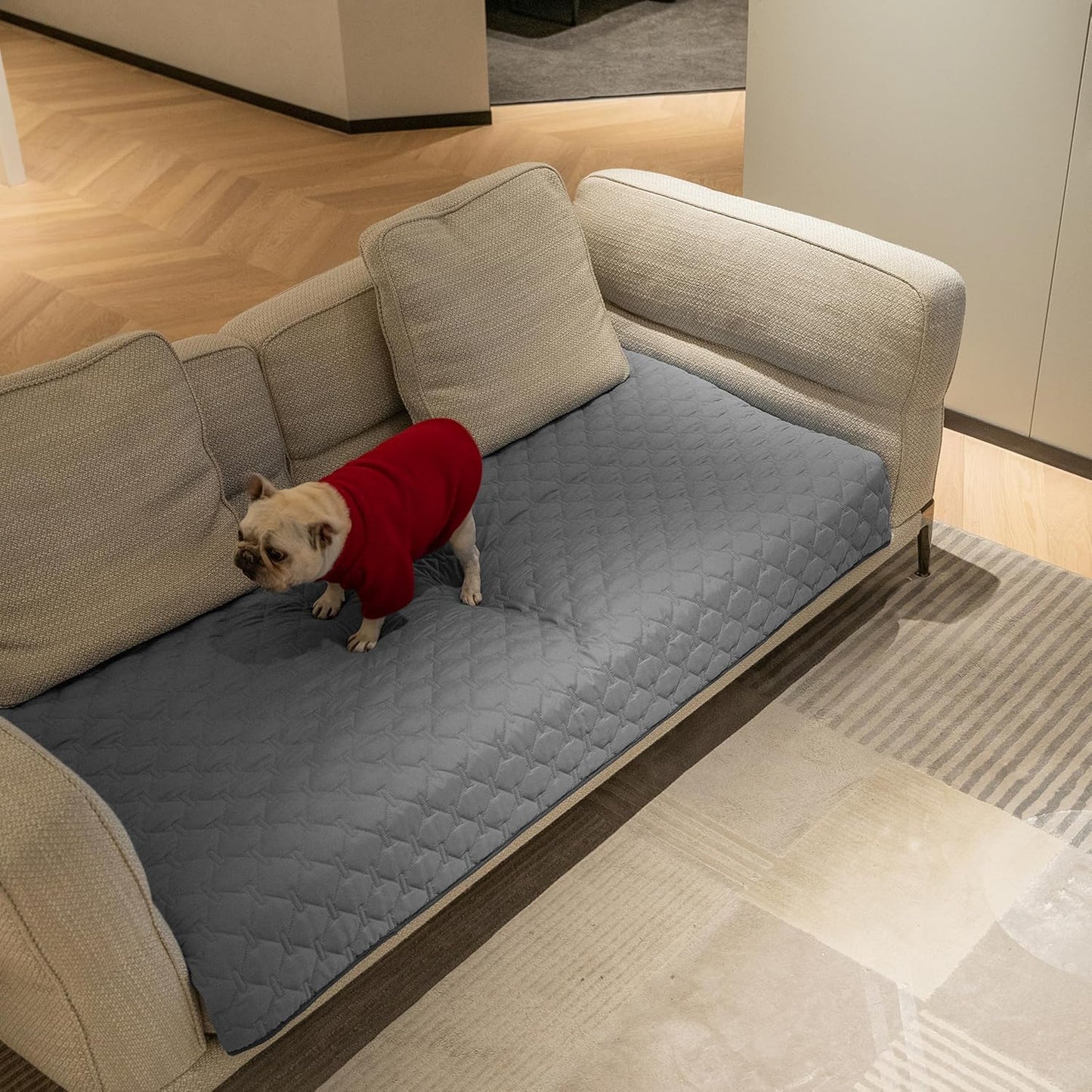 3X Stronger Waterproof Pet Blanket, Scratch Proof Furniture Protector for Dogs Cats, Reversible Cover 30x70 Inch, Dark Grey/Light Grey Beige Inch (Pack of 1)