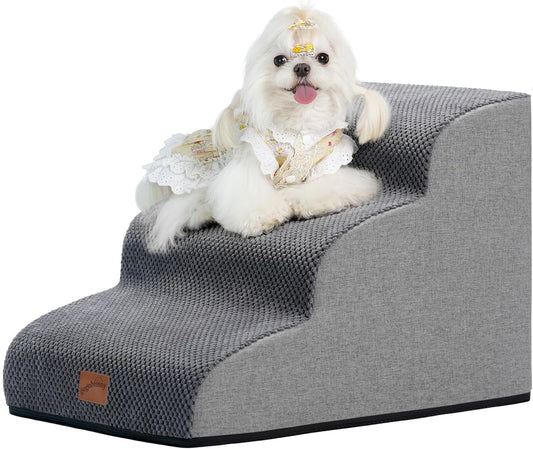 Ramp Dog Stairs for Couch Sofa and Chair 15.7" H, 3-Step Pet Steps Small Dogs Cats, Non-Slip Waterproof Fabric Cover, Stable Balanced Indoor Step, Pets Friendly, Grey (22.4"D x 15.7"W 15.7"H)