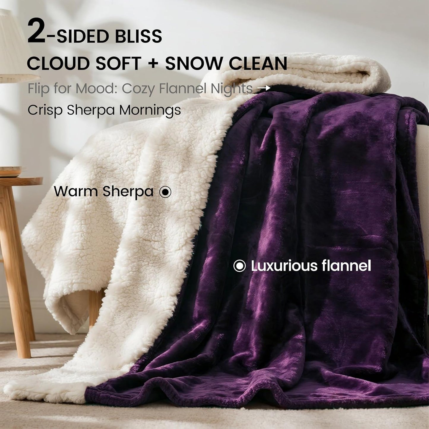 Waterproof Bed Blanket, Reversible Sherpa Fleece Throw Blanket for Dog Puppy Cat, Furniture Cover Protects Couch Sofa from Liquid Pee and Pet Fur (Dark Purple, 50x60 inches) Dark Purple inches