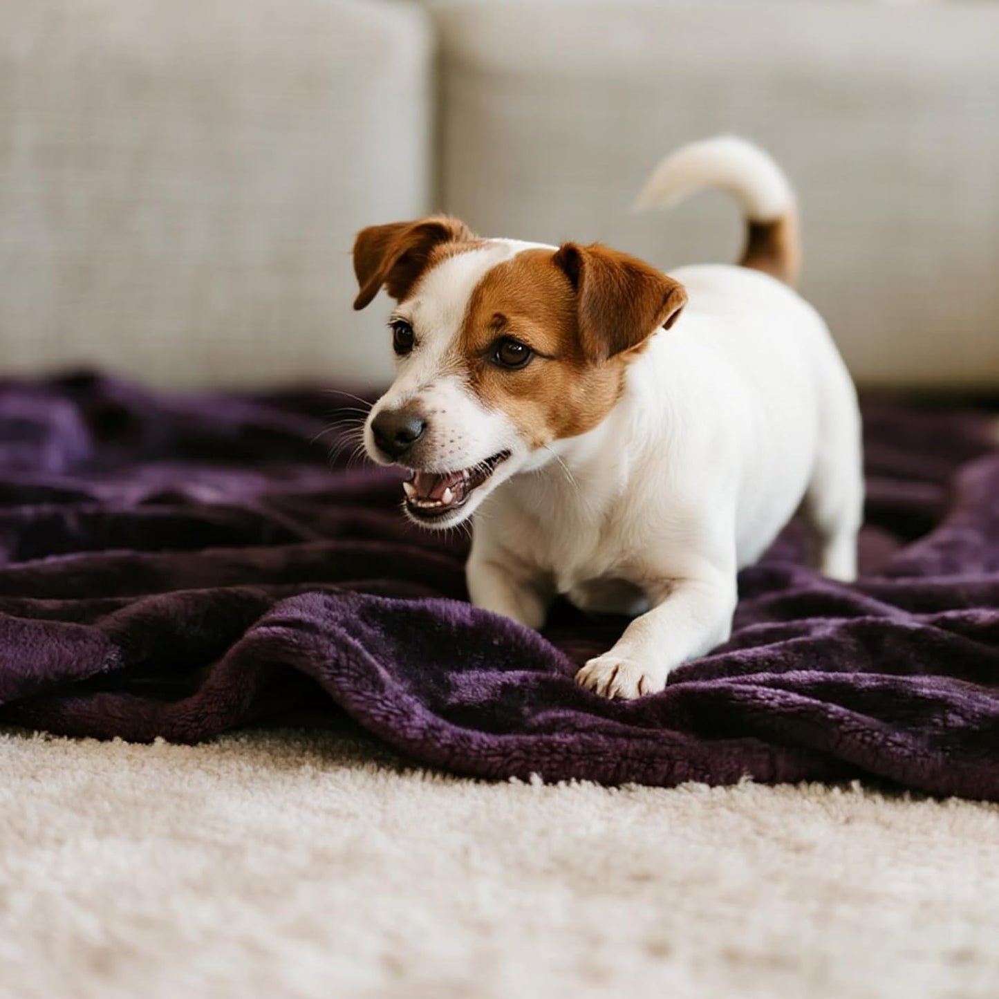 Waterproof Bed Blanket, Reversible Sherpa Fleece Throw Blanket for Dog Puppy Cat, Furniture Cover Protects Couch Sofa from Liquid Pee and Pet Fur (Dark Purple, 50x60 inches) Dark Purple inches