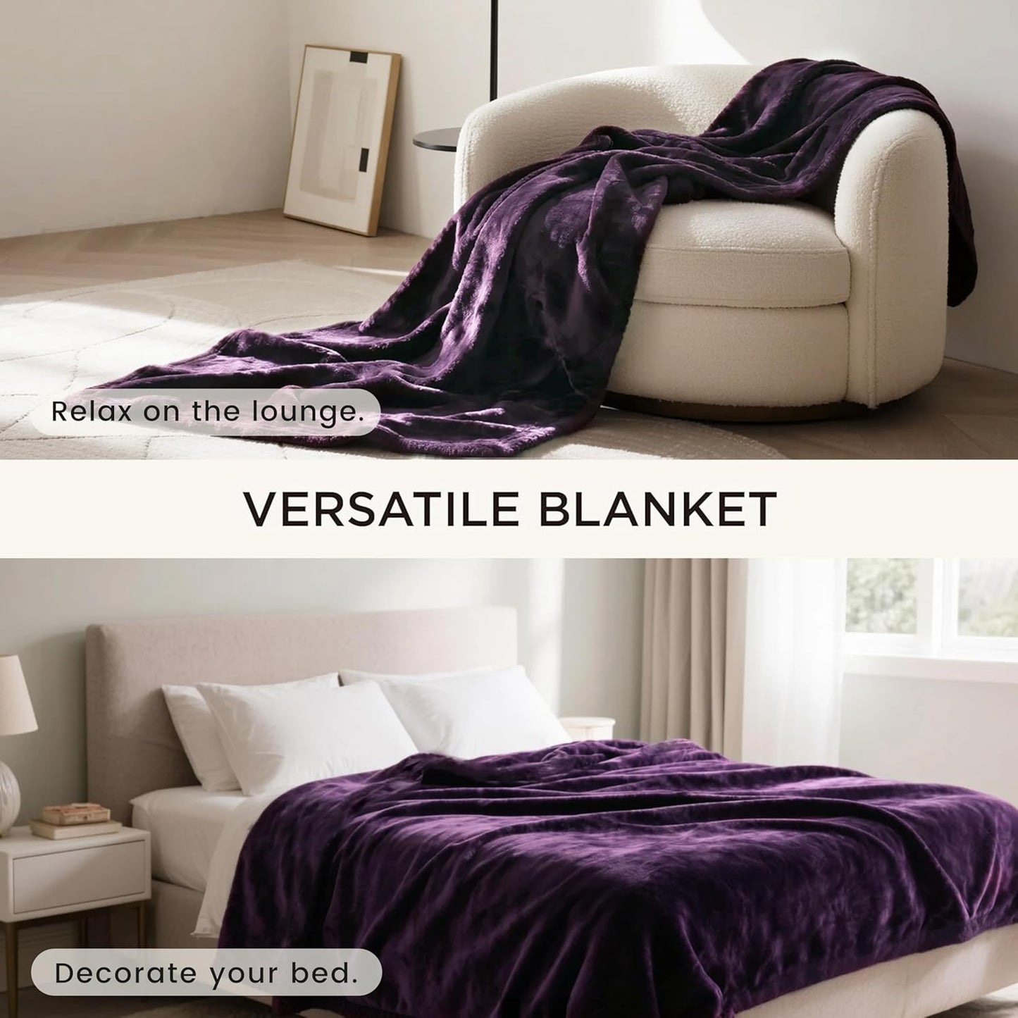 Waterproof Bed Blanket, Reversible Sherpa Fleece Throw Blanket for Dog Puppy Cat, Furniture Cover Protects Couch Sofa from Liquid Pee and Pet Fur (Dark Purple, 50x60 inches) Dark Purple inches