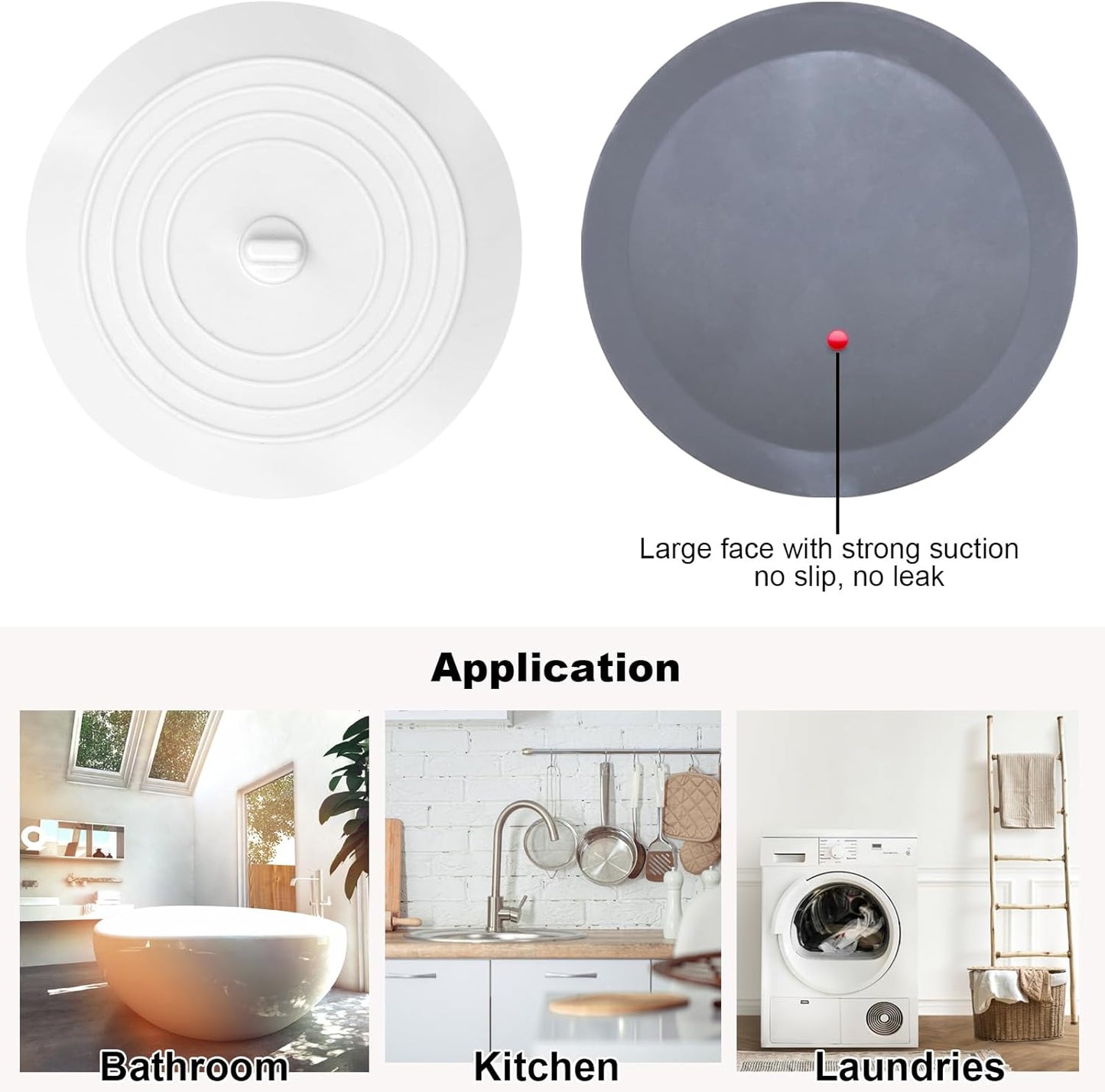 Bathtub Drain Stopper 2 Pack, 5 inches Silicone Tub Shower Cover, Bath Plug Hair Stopper,Universal Flat Suction Renter Friendly Accessories (White&Grey, inch) White&grey -