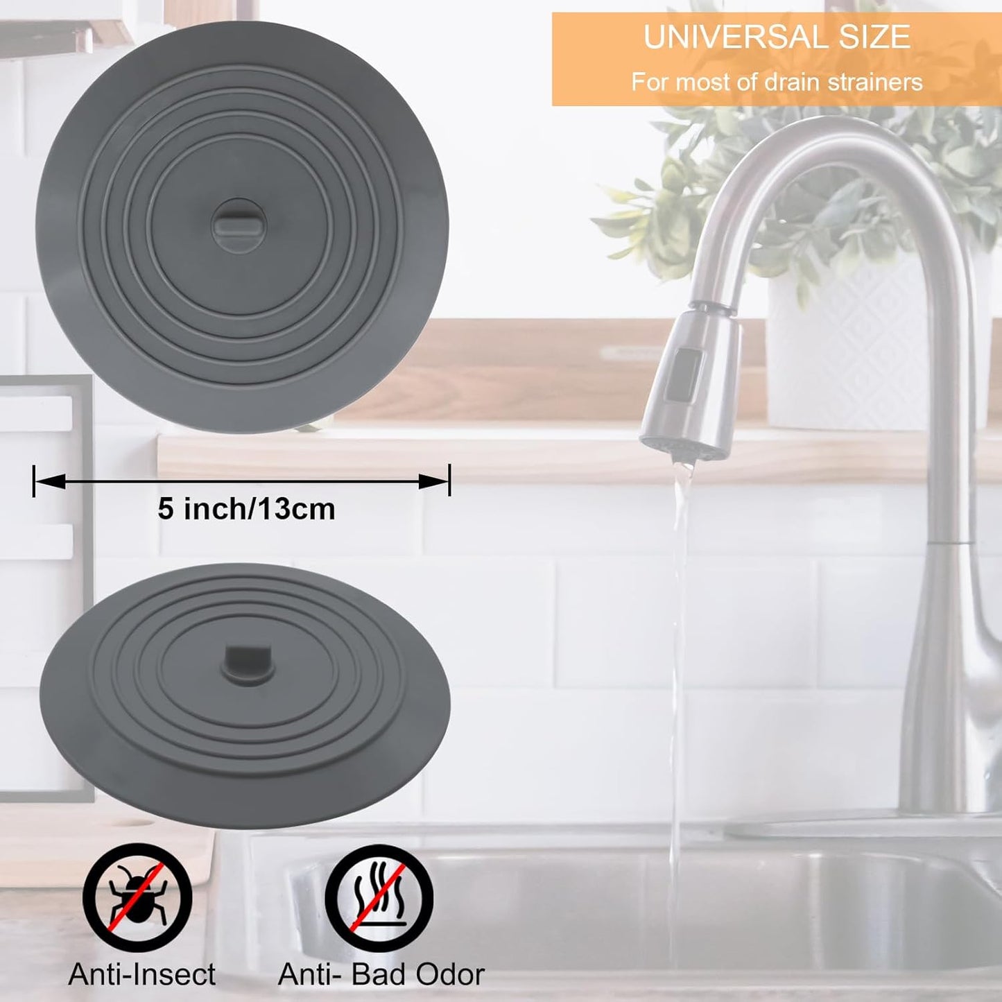 Bathtub Drain Stopper 2 Pack, 5 inches Silicone Tub Shower Cover, Bath Plug Hair Stopper,Universal Flat Suction Renter Friendly Accessories (White&Grey, inch) White&grey -
