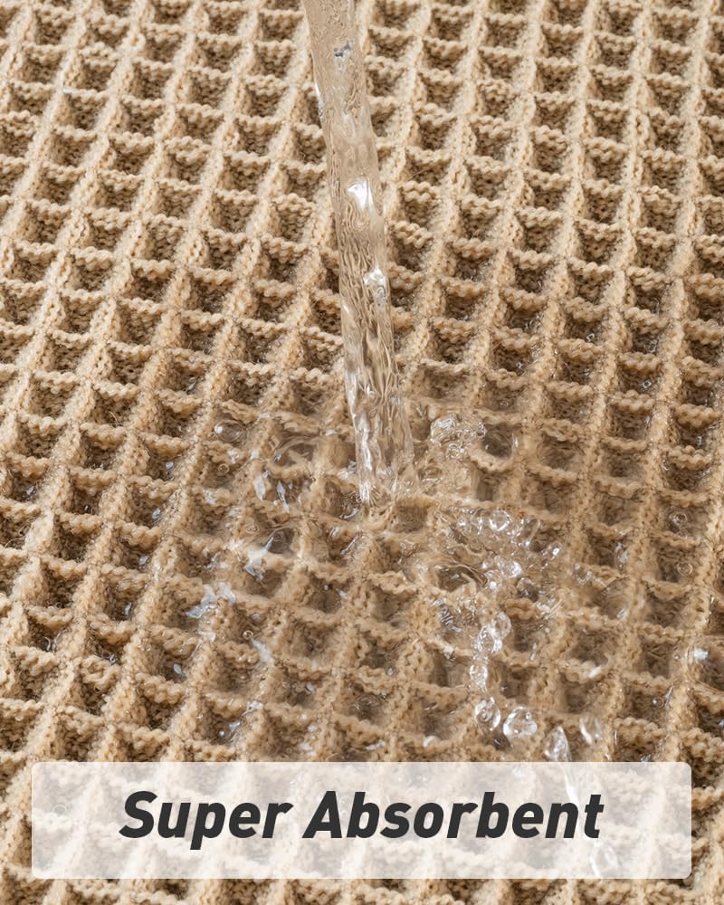 Upgraded Waffle Bath Mat, Super Absorbent Non Slip Mats for Bathroom Floor, Machine Washable Rugs with Tassels, Rubber Backed Mats, Ultra Soft, 17" x 24", Brown 1'5" 2' (Rectangular)