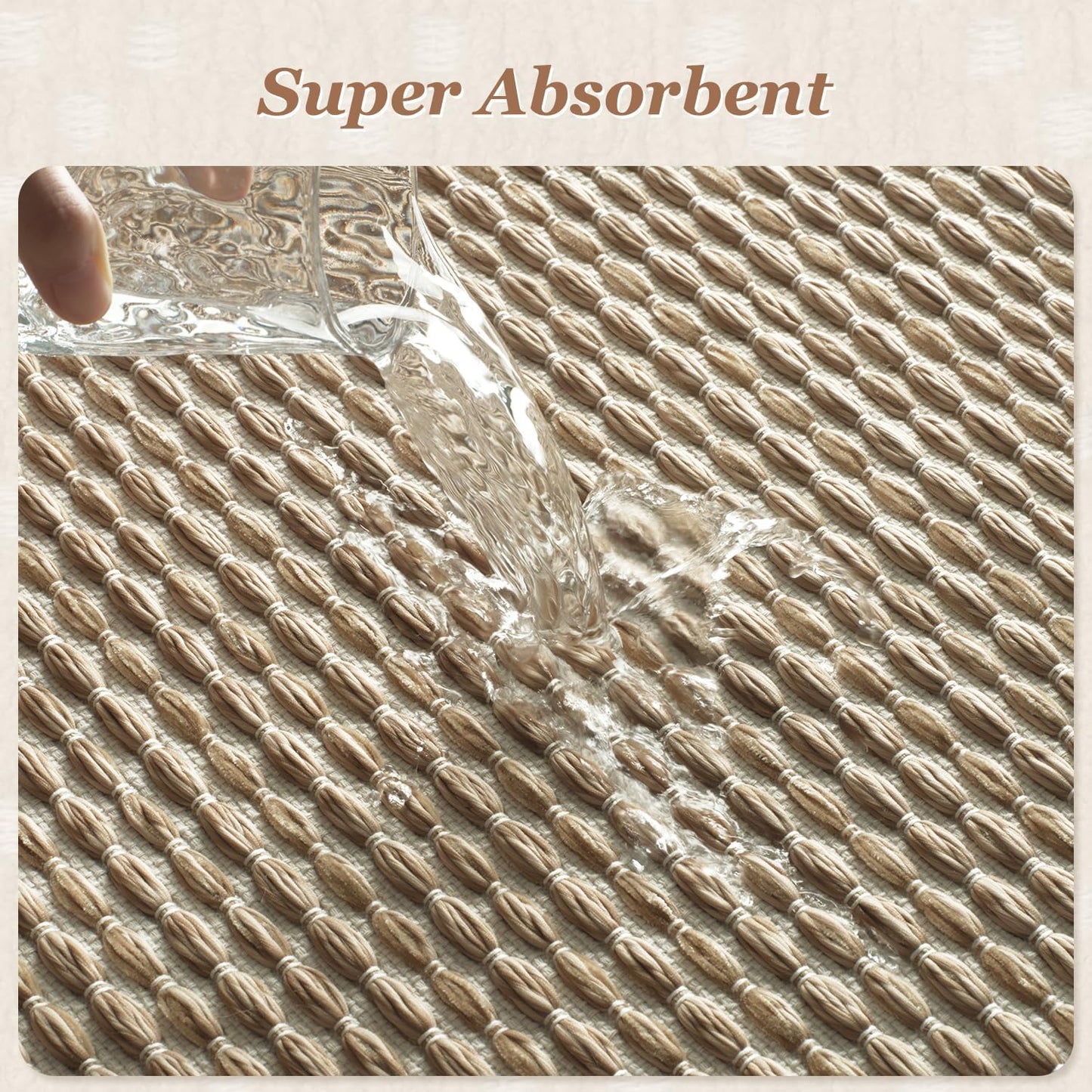 Unique Woven Bath Mat, Super Absorbent Non Slip Mats for Bathroom Floor Textured Mat Quick Dry Washable Boho Thin Rugs Beside Tub, 17" x 24", Brown 24"