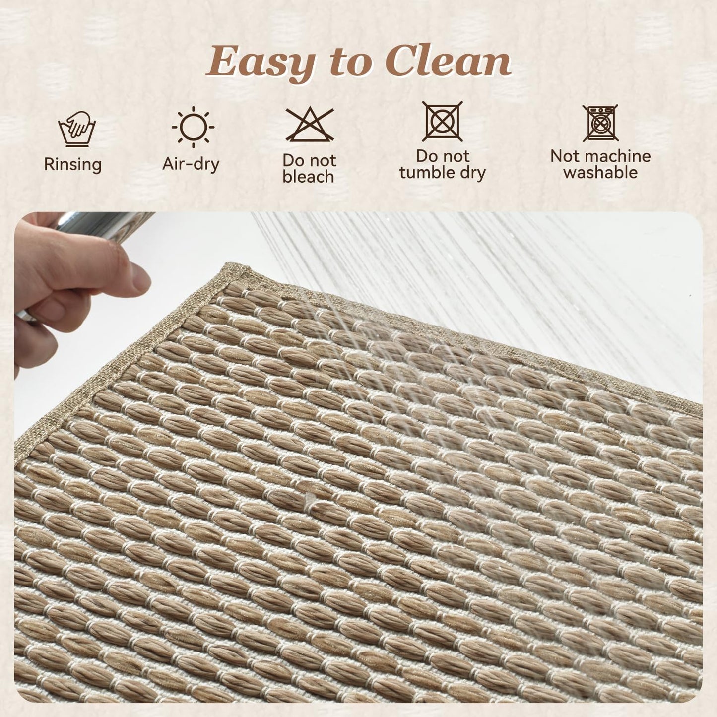 Unique Woven Bath Mat, Super Absorbent Non Slip Mats for Bathroom Floor Textured Mat Quick Dry Washable Boho Thin Rugs Beside Tub, 17" x 24", Brown 24"