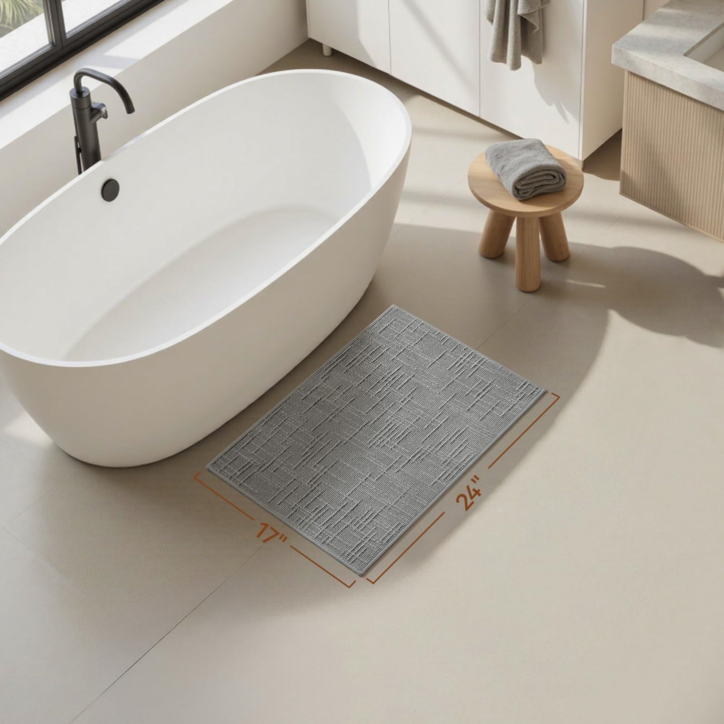 Bath Mat Non Slip Super Absorbent Quick Dry Mats for Bathroom Floor Rubber Backing Washable Rugs Modern Woven Jacquard Mat, Beside Tub Rugs, 17" x 24", LightGrey Lightgrey 24"