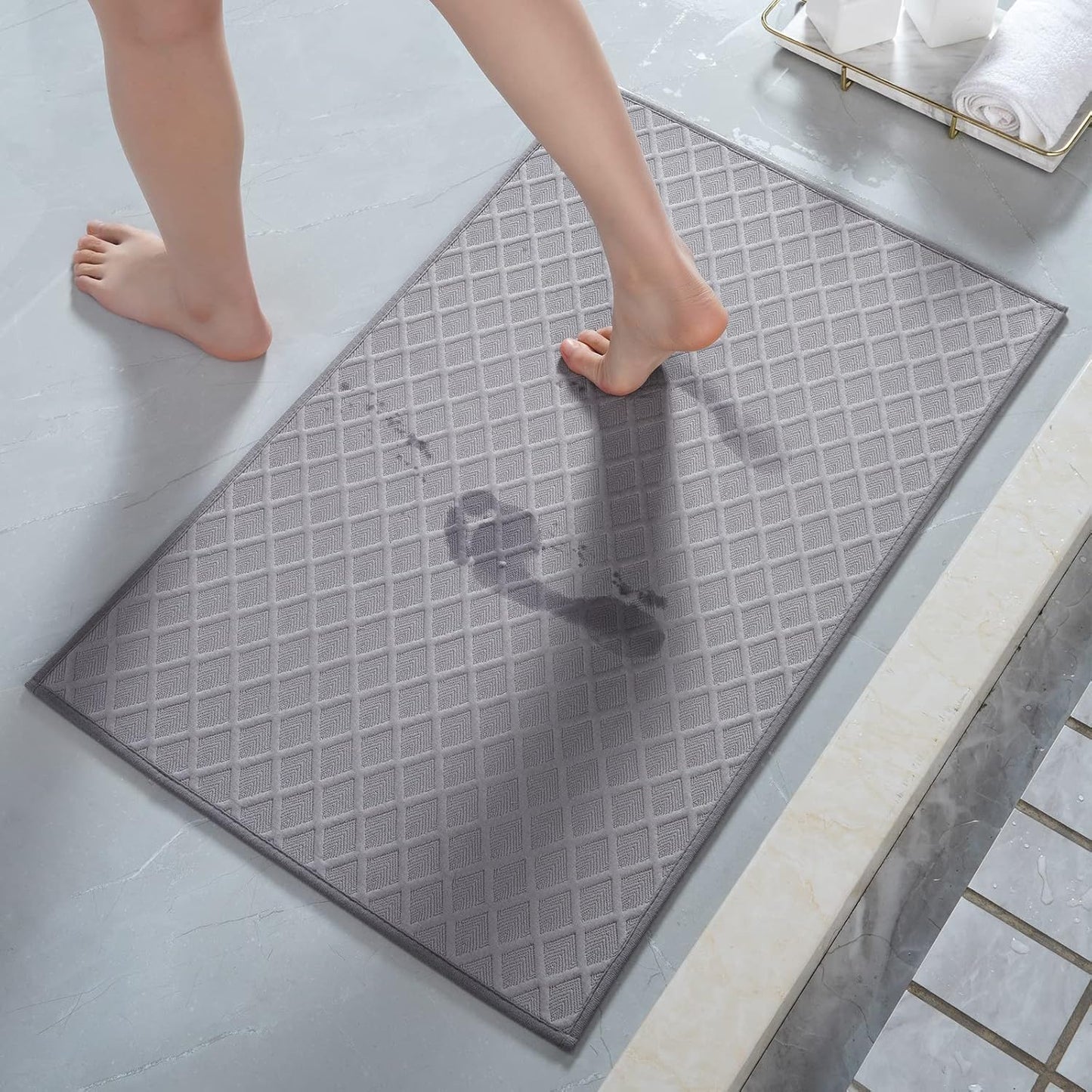 Ultra Thin Bath Mat, Rubber Backed Mats for Bathroom Non Slip, Absorbent Mat Floor Machine Washable Rugs, Shower, Sink (17"x28", Grey) Grey 17"x28"