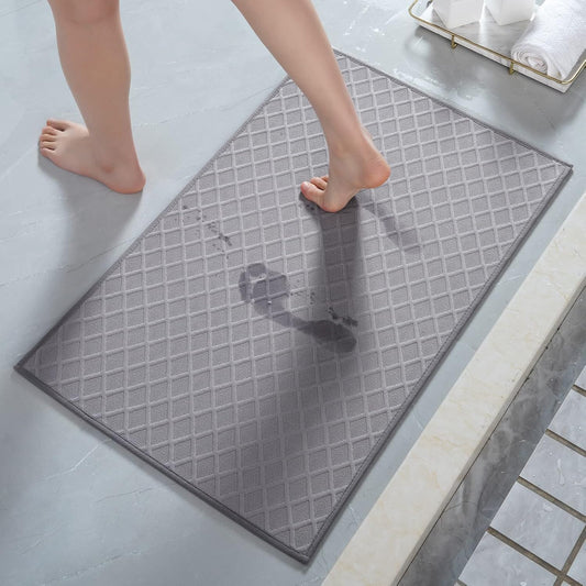 Ultra Thin Bath Mat, Rubber Backed Mats for Bathroom Non Slip, Absorbent Mat Floor Machine Washable Rugs, Shower, Sink (17"x28", Grey) Grey 17"x28"