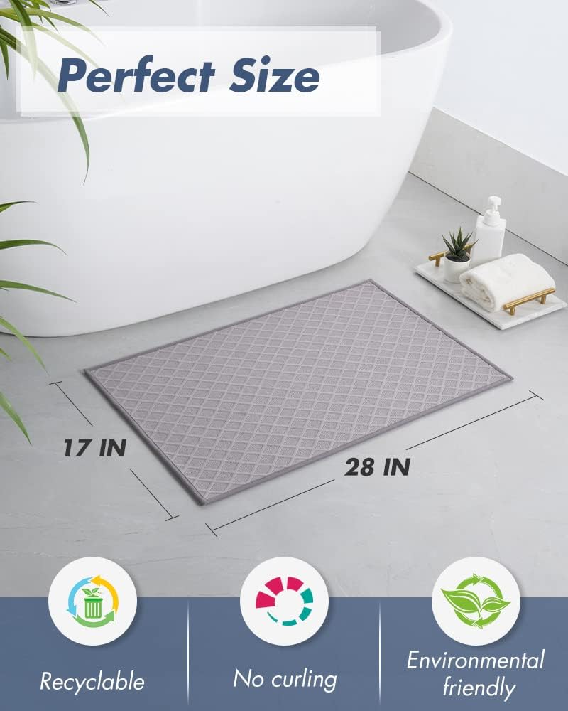 Ultra Thin Bath Mat, Rubber Backed Mats for Bathroom Non Slip, Absorbent Mat Floor Machine Washable Rugs, Shower, Sink (17"x28", Grey) Grey 17"x28"
