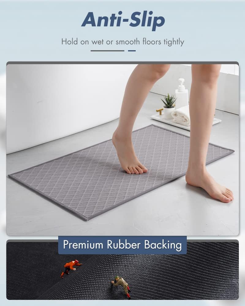 Ultra Thin Bath Mat, Rubber Backed Mats for Bathroom Non Slip, Absorbent Mat Floor Machine Washable Rugs, Shower, Sink (17"x28", Grey) Grey 17"x28"