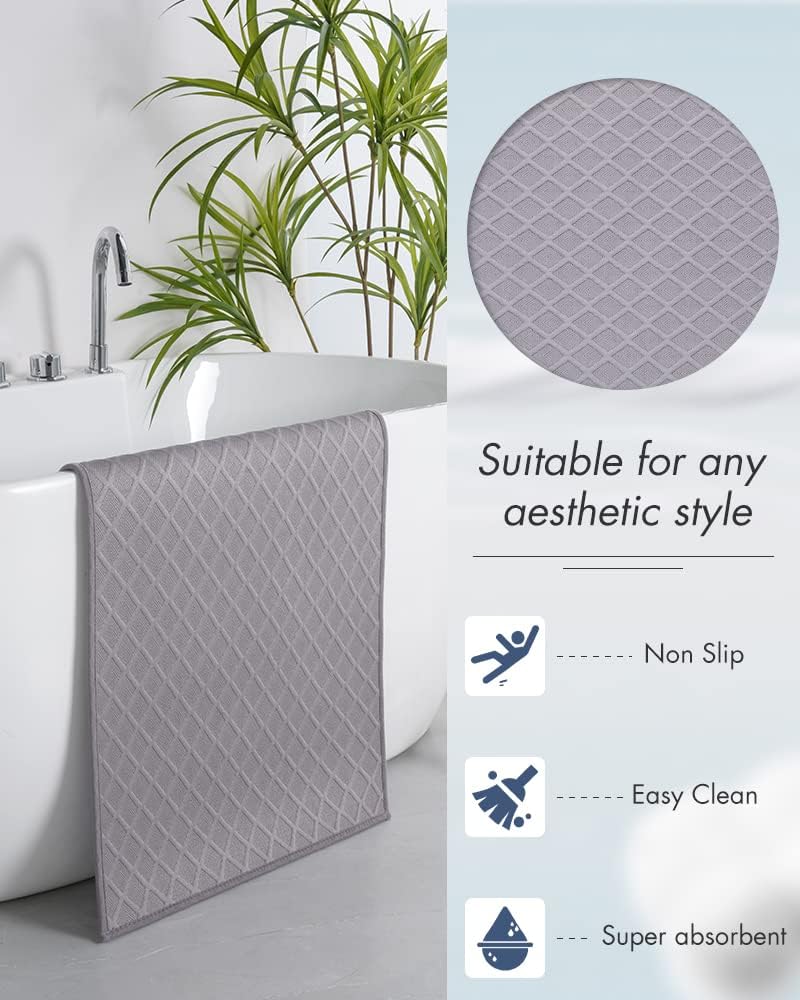 Ultra Thin Bath Mat, Rubber Backed Mats for Bathroom Non Slip, Absorbent Mat Floor Machine Washable Rugs, Shower, Sink (17"x28", Grey) Grey 17"x28"