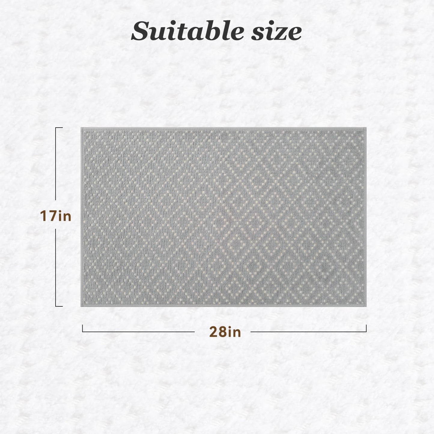 Thin Bath Mat, Super Absorbent Mats for Bathroom, Quick Dry Rubber Backed Rug Non Slip, Chenille Surface Bathroom Rugs Fit Under Door,Low Pile Shower Rug,Grey,17" x 28" Grey 17"