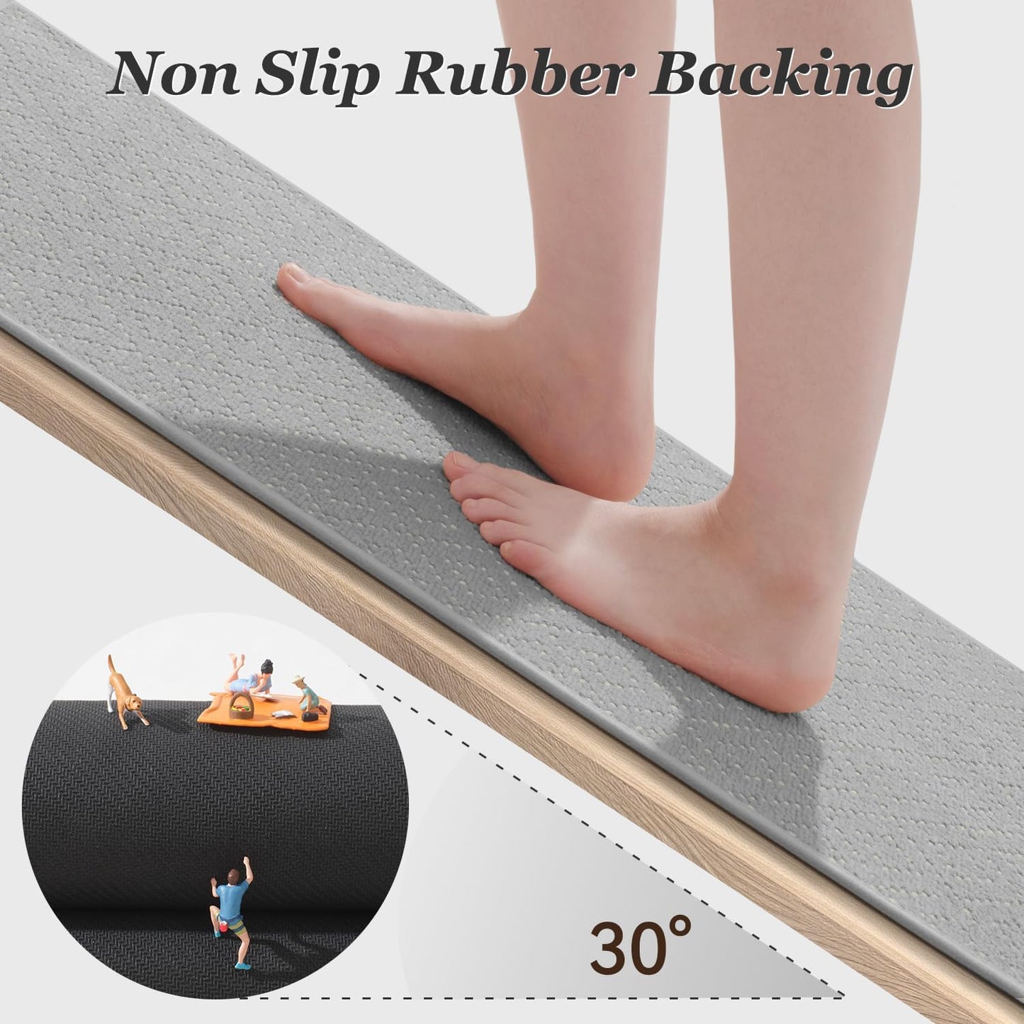 Thin Bath Mat, Super Absorbent Mats for Bathroom, Quick Dry Rubber Backed Rug Non Slip, Chenille Surface Bathroom Rugs Fit Under Door,Low Pile Shower Rug,Grey,17" x 28" Grey 17"