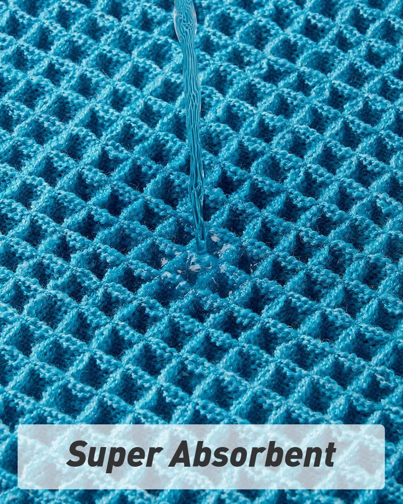 Upgraded Waffle Bath Mat, Super Absorbent Non Slip Mats for Bathroom Floor, Machine Washable Rugs with Tassels, Rubber Backed Mats, Ultra Soft, 18" x 30", Teal -