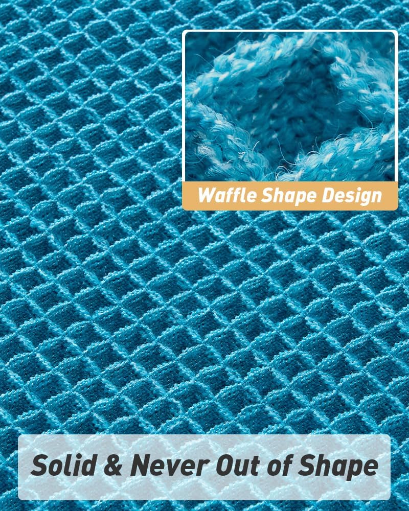 Upgraded Waffle Bath Mat, Super Absorbent Non Slip Mats for Bathroom Floor, Machine Washable Rugs with Tassels, Rubber Backed Mats, Ultra Soft, 18" x 30", Teal -