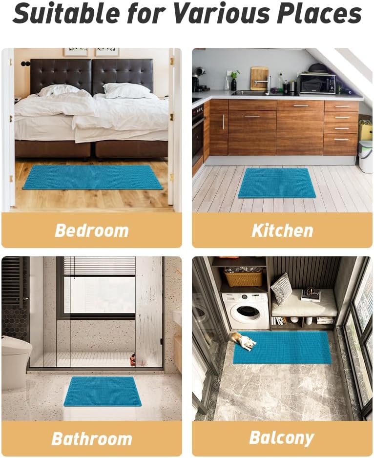 Upgraded Waffle Bath Mat, Super Absorbent Non Slip Mats for Bathroom Floor, Machine Washable Rugs with Tassels, Rubber Backed Mats, Ultra Soft, 18" x 30", Teal -
