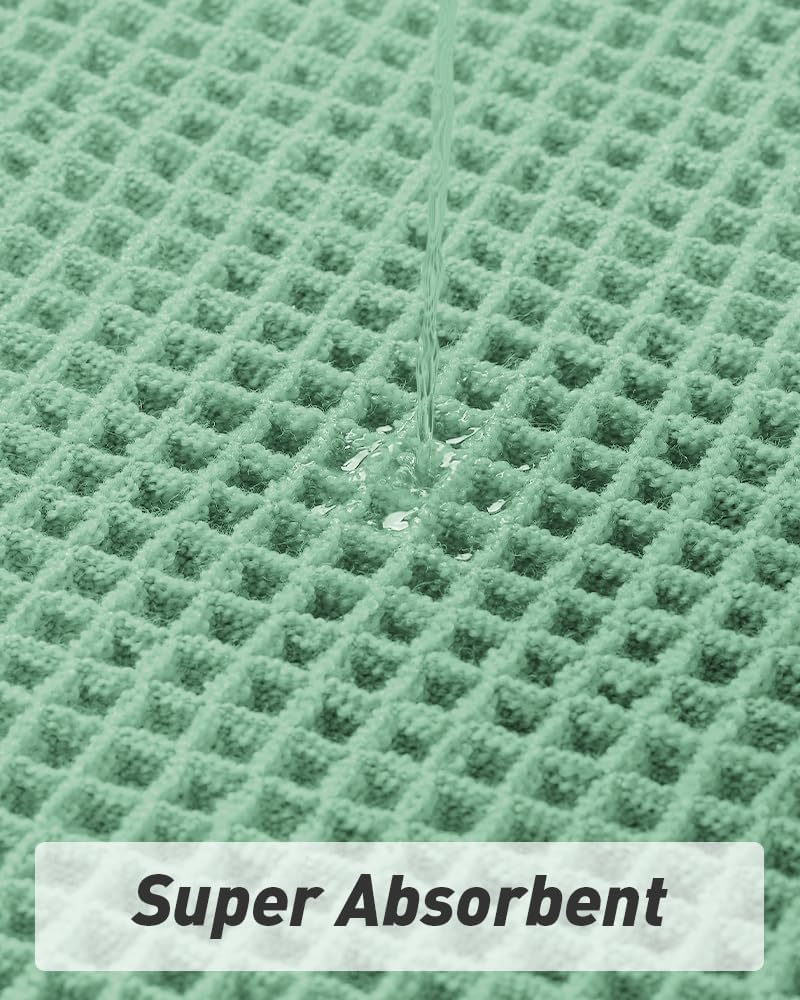 Upgraded Waffle Bath Mat, Super Absorbent Non Slip Mats for Bathroom Floor, Machine Washable Rugs with Tassels, Rubber Backed Mats, Ultra Soft, 17" x 24", Sage -