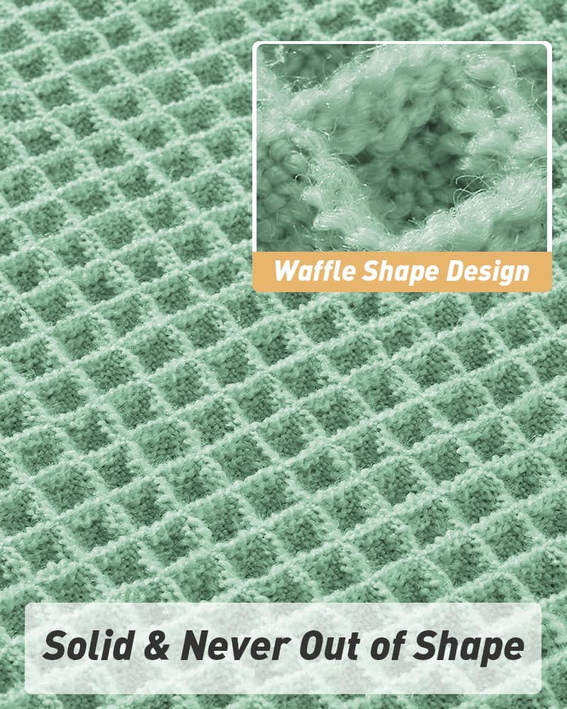 Upgraded Waffle Bath Mat, Super Absorbent Non Slip Mats for Bathroom Floor, Machine Washable Rugs with Tassels, Rubber Backed Mats, Ultra Soft, 17" x 24", Sage -