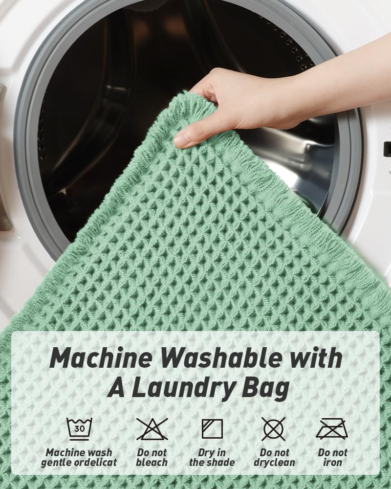 Upgraded Waffle Bath Mat, Super Absorbent Non Slip Mats for Bathroom Floor, Machine Washable Rugs with Tassels, Rubber Backed Mats, Ultra Soft, 17" x 24", Sage -
