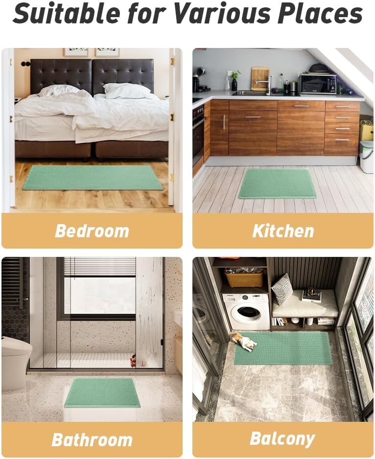 Upgraded Waffle Bath Mat, Super Absorbent Non Slip Mats for Bathroom Floor, Machine Washable Rugs with Tassels, Rubber Backed Mats, Ultra Soft, 17" x 24", Sage -