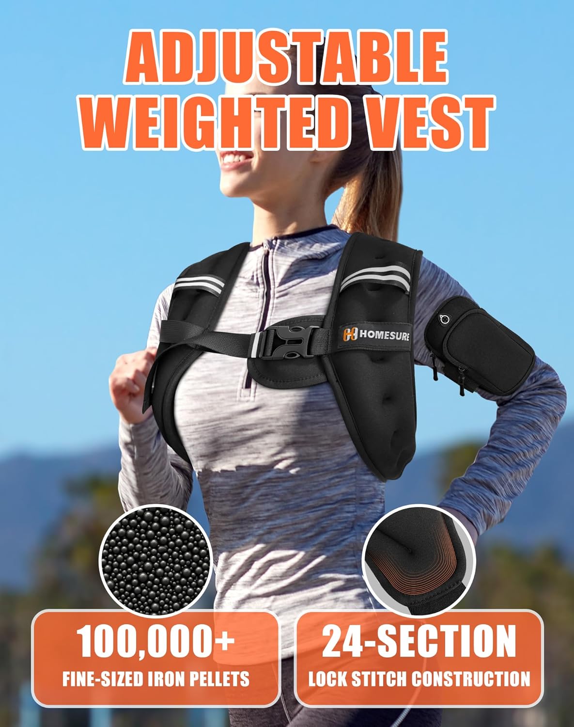 Weighted Vest for Men and Women, 5lb/10lb/15lb/20lb/25lb/30lb Adjustable Weight with Reflective Strips - Strength Training, Running, Fitness, Muscle Building, Loss Gear Black 10 lbs