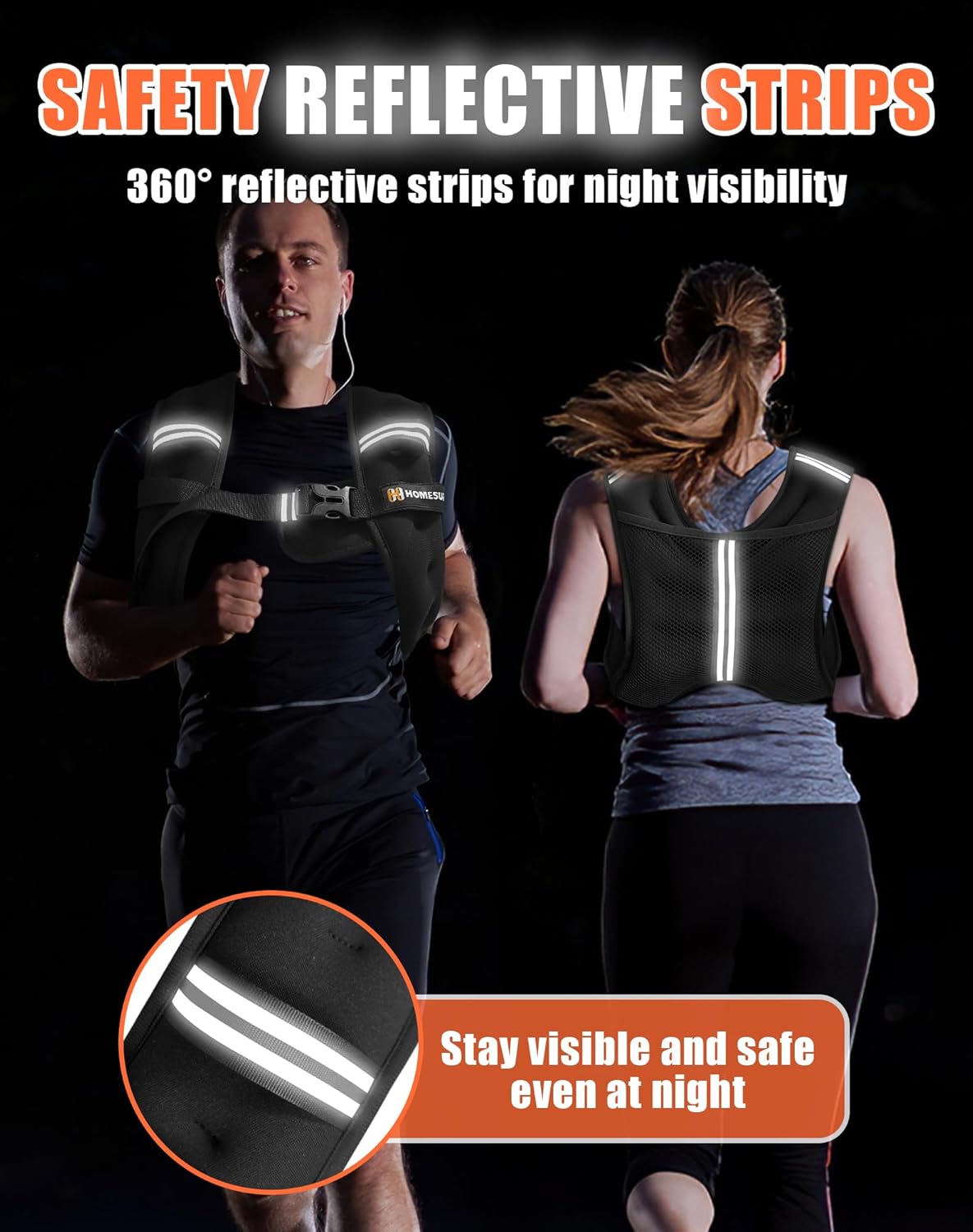 Weighted Vest for Men and Women, 5lb/10lb/15lb/20lb/25lb/30lb Adjustable Weight with Reflective Strips - Strength Training, Running, Fitness, Muscle Building, Loss Gear Black 10 lbs