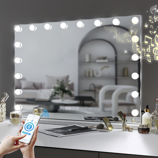 White Bluetooth Hollywood Mirror Rectangle Vanity Wall Light