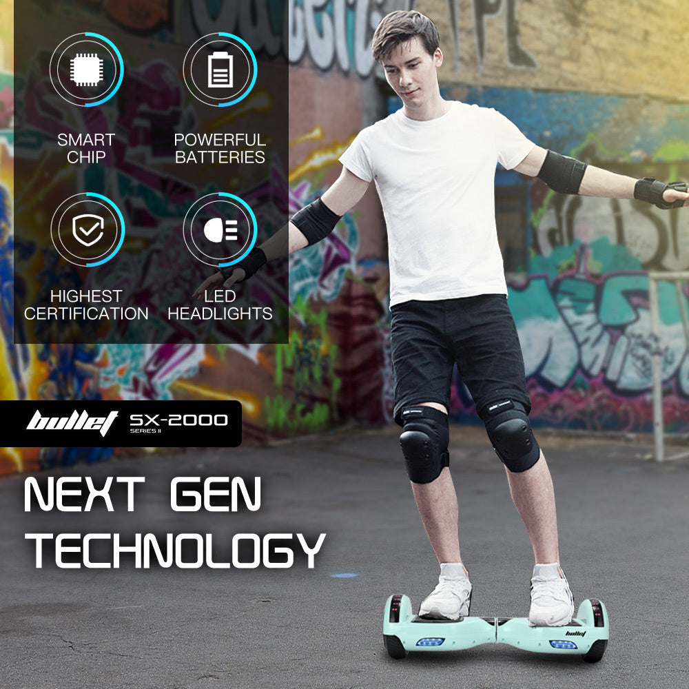 BULLET SX-2000 Hoverboard Scooter, 500W Brushless, UL Certified, AU Compliant, Superior Self Balancing System, LED Lights, Mint Green