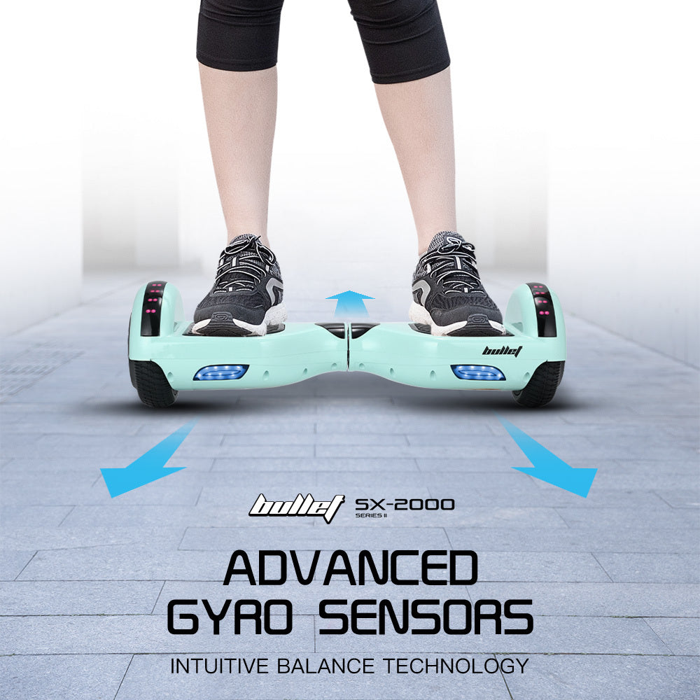 BULLET SX-2000 Hoverboard Scooter, 500W Brushless, UL Certified, AU Compliant, Superior Self Balancing System, LED Lights, Mint Green