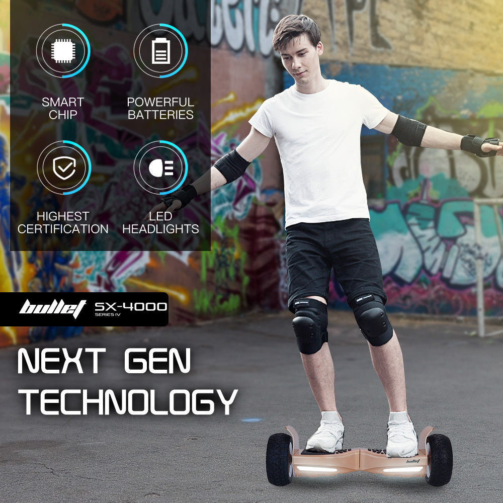 BULLET SX-4000 Hoverboard Scooter, 700W Brushless, UL Certified, AU Compliant, 8.5" Wheels, Superior Self Balancing System, LED Lights, Carry Bag, Bronze