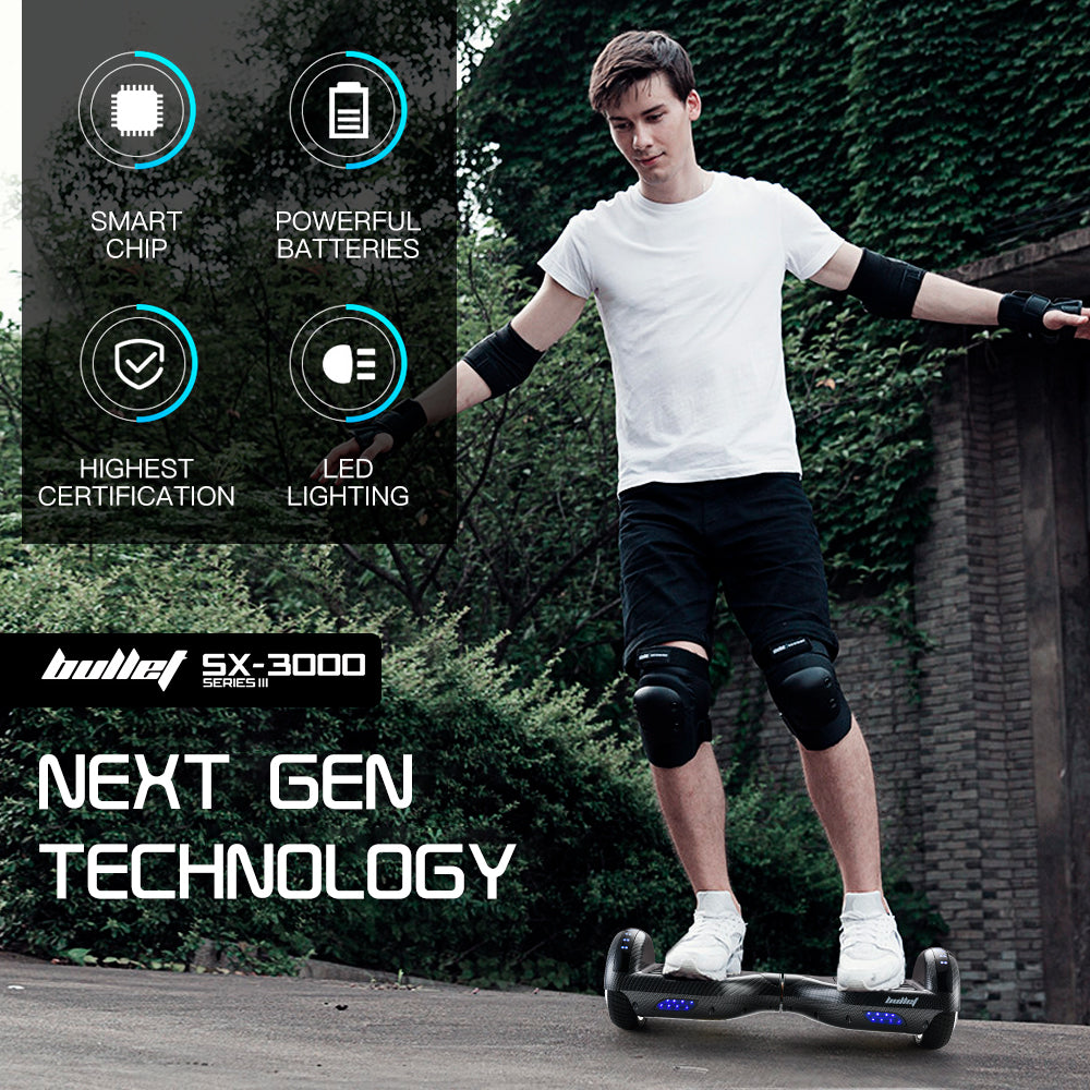 BULLET Gen III Hoverboard Scooter, Dual Copper Motors, UL Certified, AU Compliant, 6.5" Wheels, Superior Self Balancing System, LED Lights, Carbon Fiber style