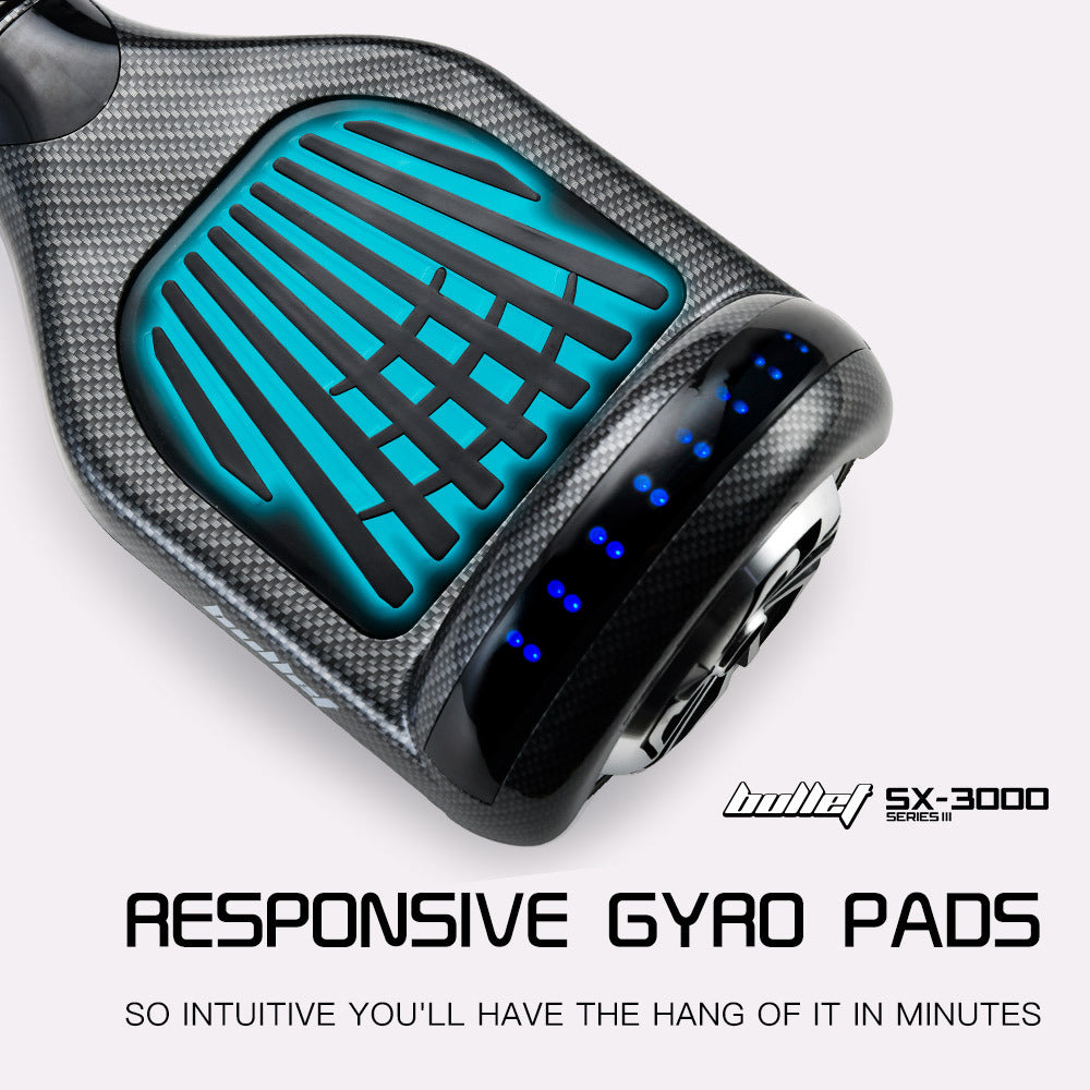 BULLET Gen III Hoverboard Scooter, Dual Copper Motors, UL Certified, AU Compliant, 6.5" Wheels, Superior Self Balancing System, LED Lights, Carbon Fiber style