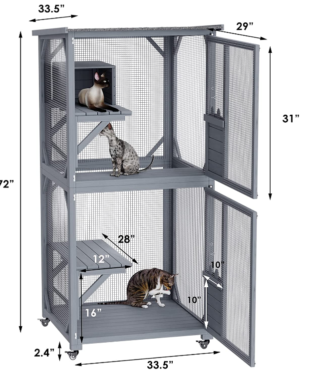 YES4PETS 173cm Pet Cat Bird Shelter Condo with Escape Door Wooden Kitten Cage House