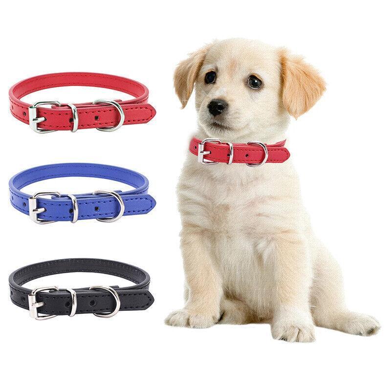 Dog Collar Pet Puppy Adjustable Neck Strap Pu Leather S - Blue